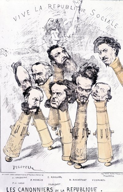 Länge leve den sociala republiken - Republikens kanonbåtar: A. Vacquerie, F.V. Hugo, P. Meurice, E. Roullier, Flocquet, H. Rochefort, Vermorel, Pilotell. Tecknad serie. av French School