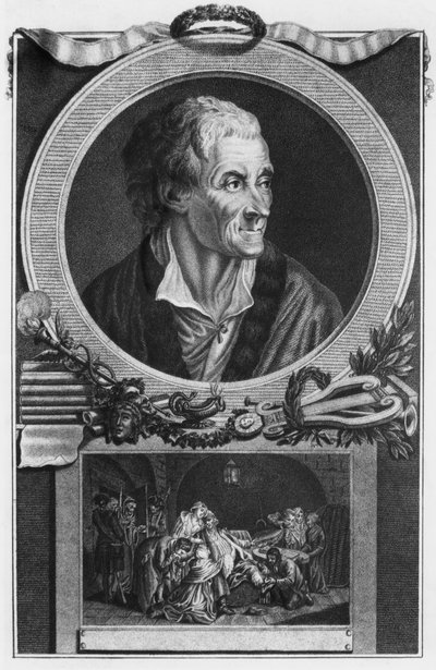 Voltaire och Calas-affären (gravyr) (bw-foto) av French School