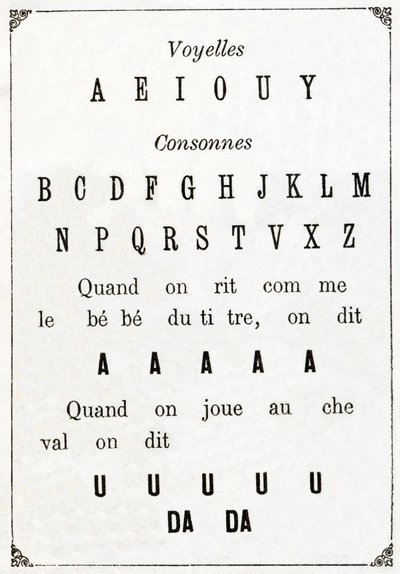Vokaler och Cononne i "" Alphabet des petits savants", sent 1800-tal (kromolitografi) av French School