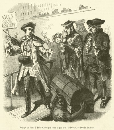Resa från Paris till Saint-Cloud till lands och till sjöss, Le Depart (gravyr) av French School
