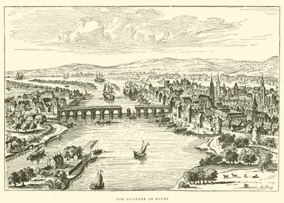 Gammal utsikt över Rouen (gravyr) av French School