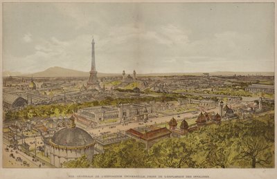 Allmän bild av den universella utställningen, tagen från Esplanade des Invalides (färgad gravyr) av French School