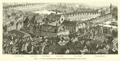 Fågelperspektiv av Grand Chatelet och Quartier, 1550 till 1696 av French School