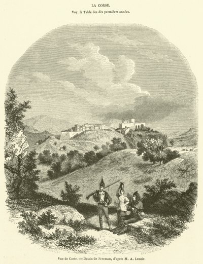 Vy över Corte (gravyr) av French School