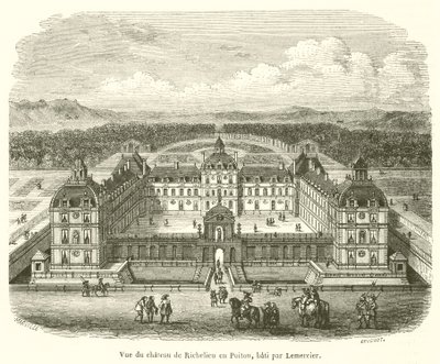 Utsikt över Chateau de Richelieu i Poitou, byggd av Lemercier (gravyr) av French School