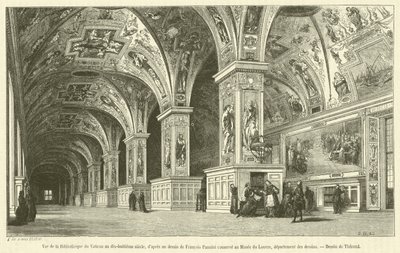Utsikt över Vatikanens bibliotek på 1700-talet (gravyr) av French School