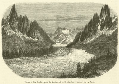 Utsikt över Mer de Glace tagen från Montanvert (gravyr) av French School