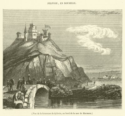 Vy över fästningen Sylivrie vid Marmarahavets strand (gravyr) av French School