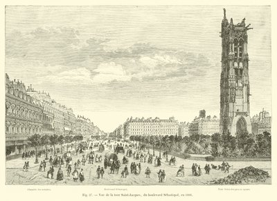Utsikt över Tour Saint-Jacques, från Boulevard Sebastopol, 1866 av French School