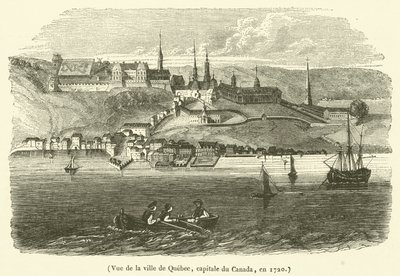 Utsikt över staden Quebec, Kanadas huvudstad, 1720 (gravyr) av French School