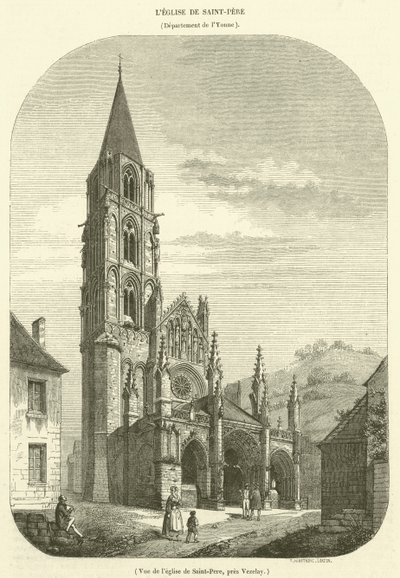 Utsikt över kyrkan Saint-Pere, nära Vezelay (gravyr) av French School