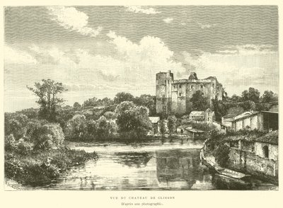 Utsikt över Chateau de Clisson (gravyr) av French School