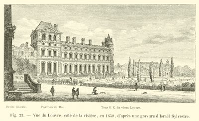 Utsikt över Louvren, Cote de la Riviere, 1650, efter en gravyr av Israel Sylvestre av French School