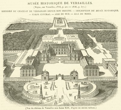 Utsikt över slottet i Versailles under Ludvig XIII (gravyr) av French School