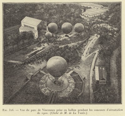 Utsikt över Parc de Vincennes från en ballong under ballongtävlingarna 1900 av French School