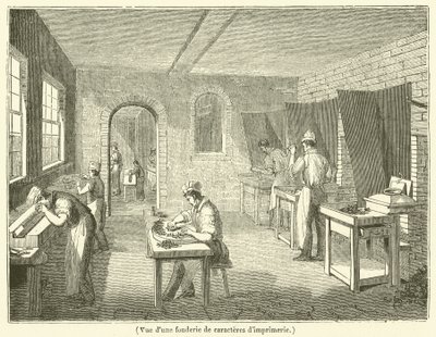 Vy över ett tryckgjuteri (gravyr) av French School