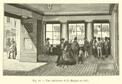 Interiörvy av bårhuset 1855 av French School
