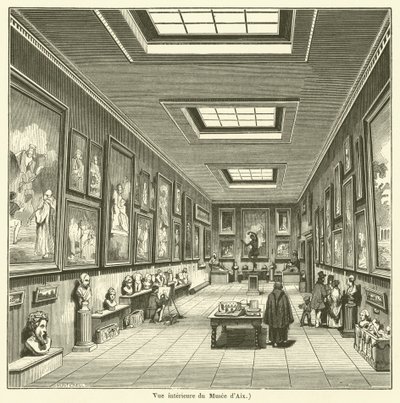 Interiörvy av Aix Museum (gravyr) av French School