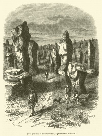 Vy tagen i fältet av Carnac, departementet Morbihan (gravyr) av French School