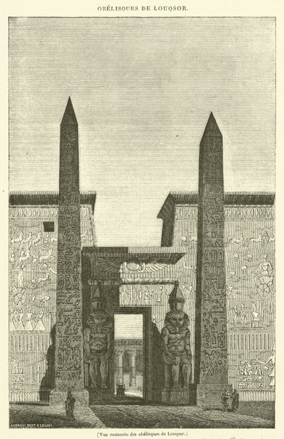 Återställd vy av obelisker i Luxor (gravyr) av French School