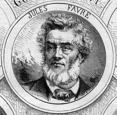 Kriget 1870 - Nationella försvarets regering: porträtt av Jules Favre (1809-1880), medlem av den provisoriska regeringen 1870. Gravyr i "" Le Monde Illustré"" nr 706 den 22 oktober av French School
