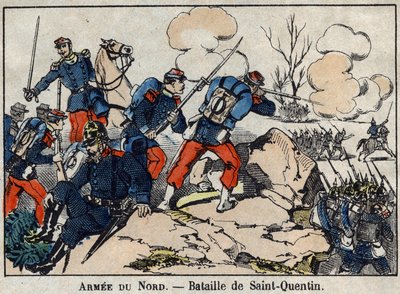 Kriget 1870 mellan Frankrike och Preussen: Slaget vid Saint Quentin i januari 1871. Bild av Epinal. av French School