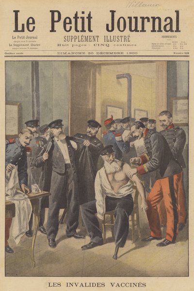 Krigsveteraner som får smittkoppsvaccinationer (färg litho) av French School