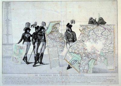 Revolutionens krig: General Napoleon Bonaparte (1769-1821) håller en karta över Italien (vid tiden för den italienska kampanjen) för att slutföra pusslet med de territorier som Frankrike erövrade. Till vänster troligen generalerna Hoche, Pichegru och Jean  av French School