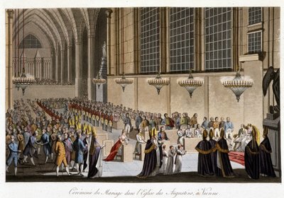 Vigselceremoni (Napoleon  Marie Louise av Habsburg) i Augustinerkyrkan i Wien, 2 april av French School