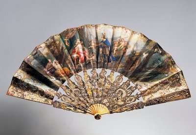 Bröllopshandfläkt som visar David som överlämnar sin krona i Batseba, revben i Ludvig XVI-stil av French School