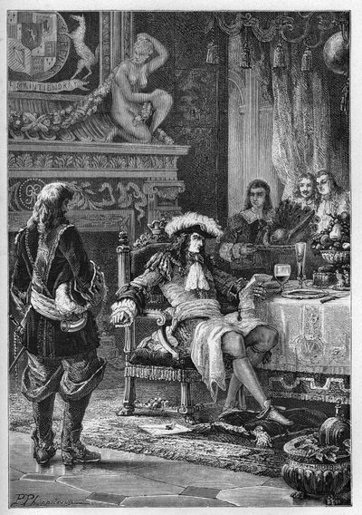 Vilhelm III av Orange tar emot nyheten om prinsen av Wales födelse - Vilhelm III (1650-1702) tar emot nyheten om prinsen av Wales födelse - Nyheter för Vilhelm III - gravyr från "" L