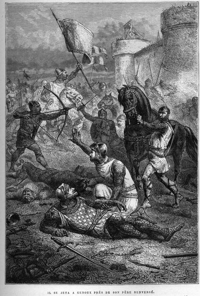 William I såras av sin son Robert när han kämpade i Frankrike, 1076 - Robert Courteheuses uppror av French School