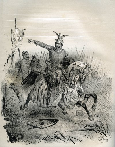 Vilhelm Erövraren under attacken och tillfångatagandet av Mantes i juli 1087, illustration från 