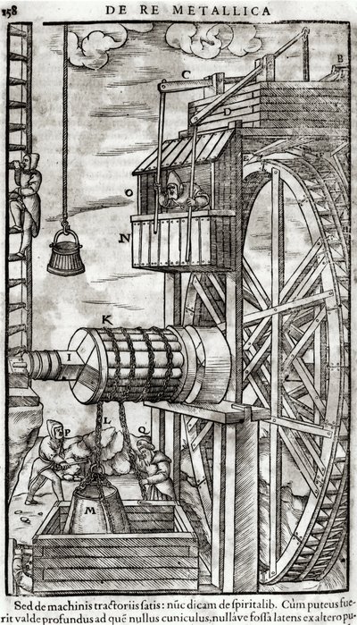 Vinsch för att få vatten från en gruva, illustration från De Re Metallica av Georg Bauer (1494-1566) känd som Agricola, 1561 av French School