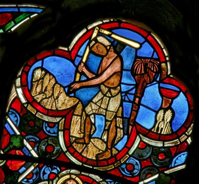 Window Ew som visar Månadernas arbete: augusti av French School