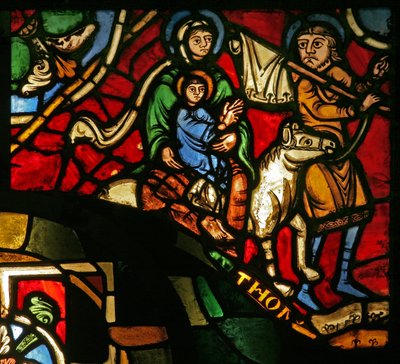 Window Treasury-A som visar flygningen till Egypten av French School