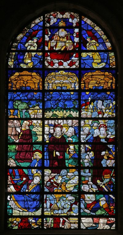 Fönster som visar passionsscener (målat glas) av French School