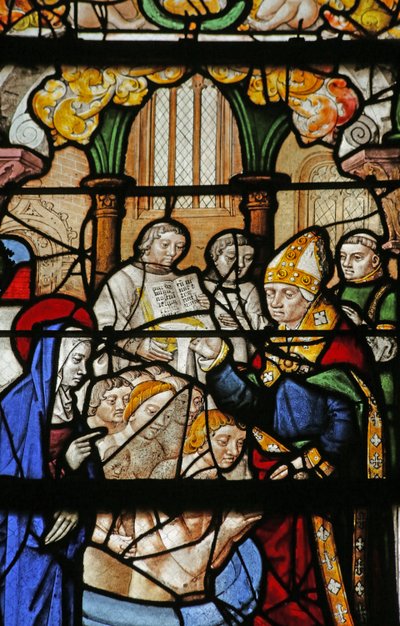 Fönster som visar Sankta Maria Magdalena: Greven av Provence och hans fru döps av French School