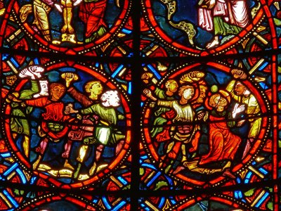 Fönster som visar St. Stephen som stenas till döds av French School