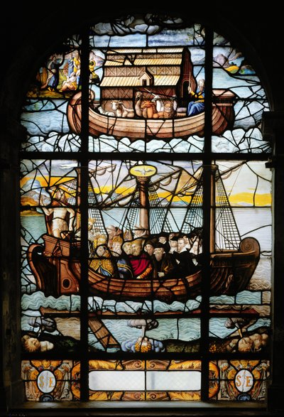 Fönster som visar ett skepp med helgon och Noaks ark, 1612-22 av French School