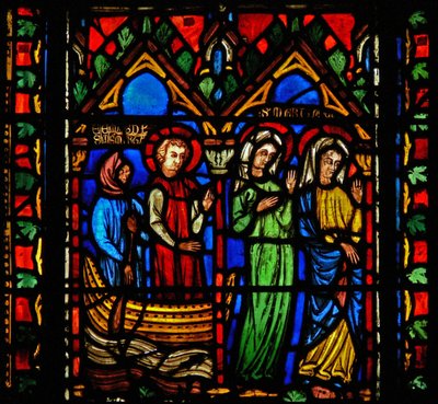 Fönster n1-C som visar en scen från Maria Magdalenas liv - hon anländer till Marseille av French School