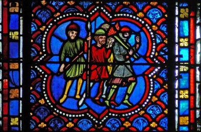 Fönster s2-L som visar människor på väg att arrestera Kristus i Getsemane av French School
