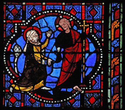 Fönster w02 som visar en uppståndelsescen: Noli Me Tangere av French School