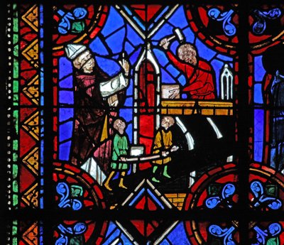 Fönster w06 som visar byggandet av en kyrka av French School