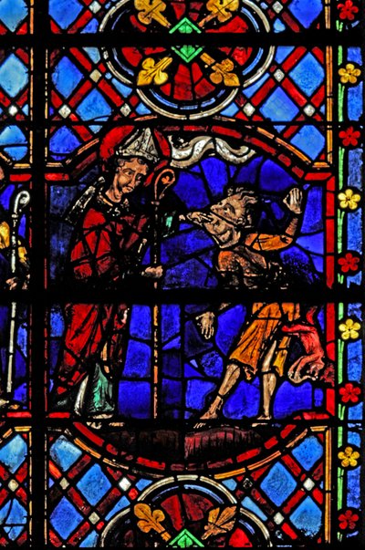 Fönster w08 som visar St Martin exorcierar en djävul av French School