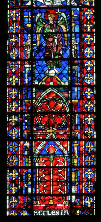Fönster w100 föreställande kyrkokatedralen i Reims av French School
