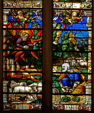 Fönster w120 föreställande Moses och den brinnande busken av French School
