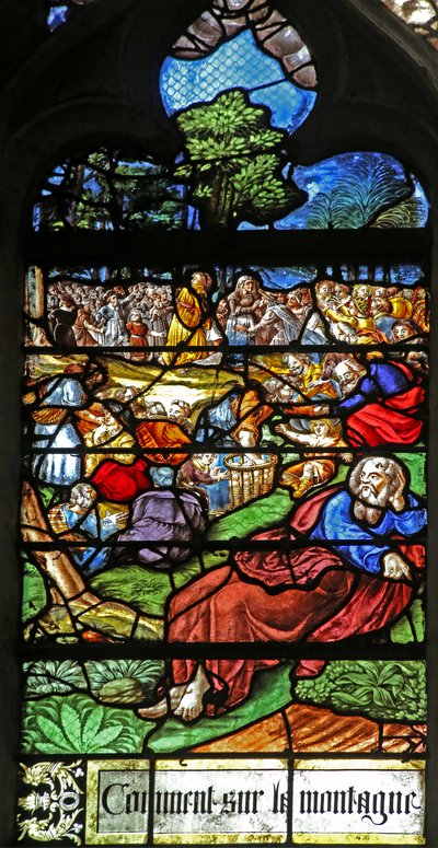 Fönster w12 som visar en detalj från Miracle of the Feeding of the 5000 av French School
