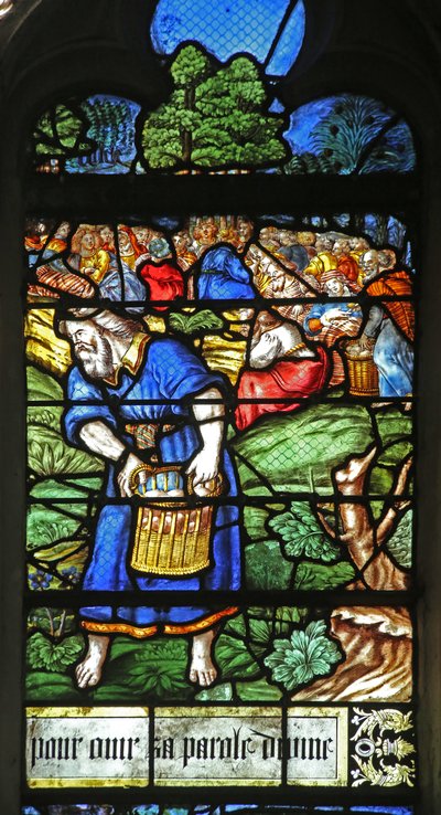 Fönster w12 som visar en detalj från Miracle of the Feeding of the 5000 av French School