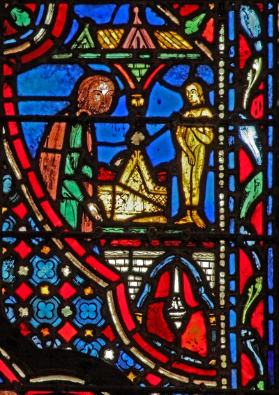 Fönster w14 Förbundets ark i Dagon-templet (och idol) I Sam V 2 av French School